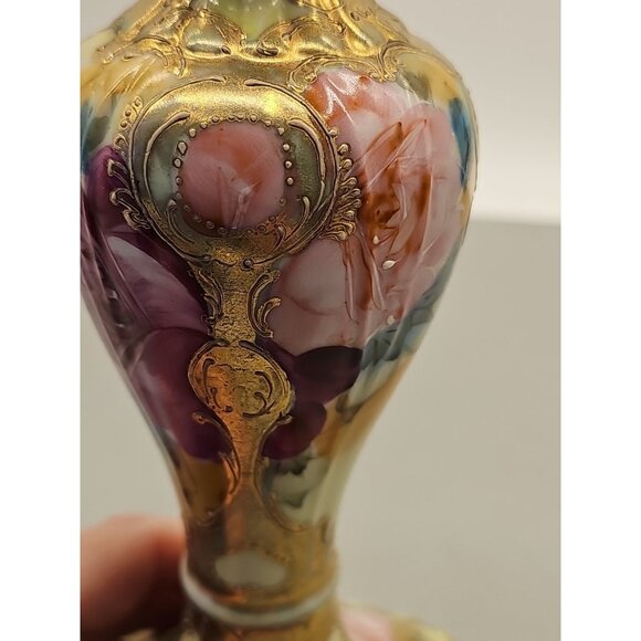 Vintage Candelabra Porcelain Embossed Hand Painted Victorian Era Gold Trim - Picture 10 of 10